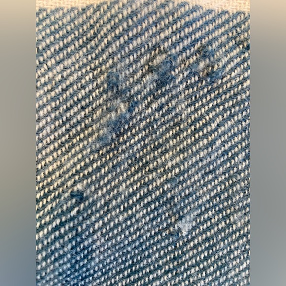 Cute Madewell decorative throw with blue yellow and brick colors and frayed ends - Picture 7 of 7